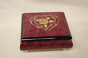 Italian Red Double Heart Inlaid Ring Box 
