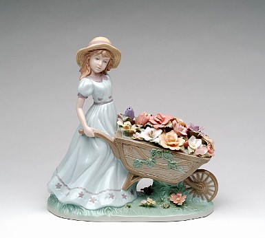 Porcelain Flower Cart Figurine