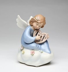 Porcelain Angel with Harp Music Box #10372
