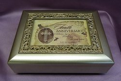 Champagne Sculpted Inlay Photo Frame Music Box #16760