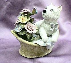 Pup and Flowers in Basket Music Box #49105