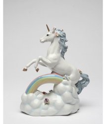 Unicorn Over The Rainbow Porcelain Music Box Figurine #C80118