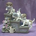 Pup and Flowers in Basket Music Box #49105