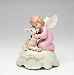 Porcelain Angel with Deer Music Box