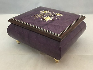 Italian Floral Edelweiss Inlaid Musical Ring Box 