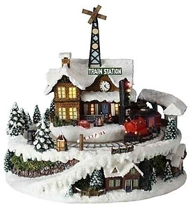 Animated Christmas Train Station Music Box