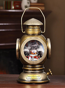 Christmas Village Musical Brass Lantern 