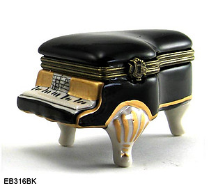 Black Baby Grand Piano Limoge Style Trinket Box