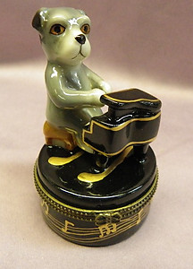 Dog Playing Piano Limoge Style Trinket Box 