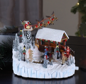 Santa/Wood Bridge Scene Music Box 