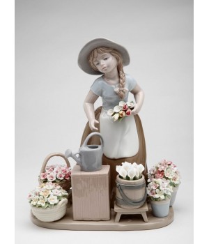 Little Girl with Flowers Porcelain Figurine