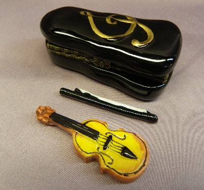 Violin Limoge Style Trinket Box