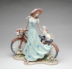 Porcelain Lady with Bicycle Figurine #P10414