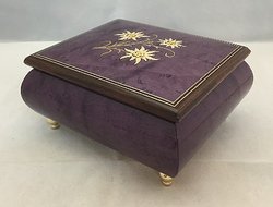 Italian Floral Edelweiss Inlaid Musical Ring Box #17Plum