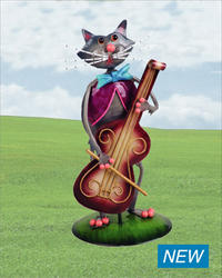Cat With Cello Metallic Figurine # YDCC -