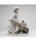 Girl with Flower Wagon Porcelain Figurine #C10389